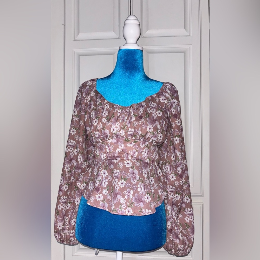 Altar'd State Mauve Floral Peasant Top